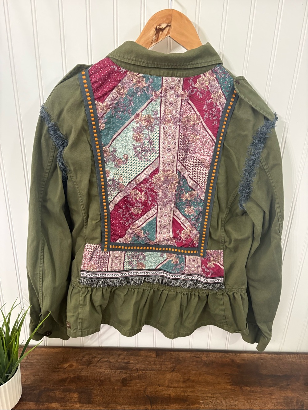 Matilda Jane Olive Utility Jacket with Patchwork Back